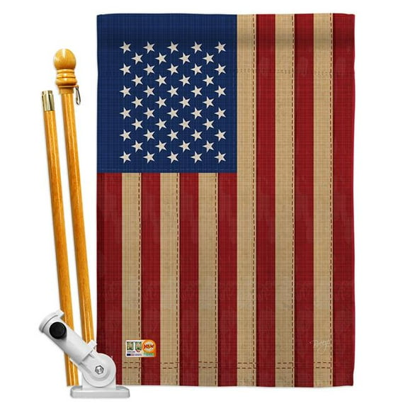 Breeze Decor BD-CY-HS-108029-IP-BO-D-US13-BD 28 x 40 in. USA Vintage Flags of the World Nationality Impressions Decorative Vertical Double Sided House Flag Set with Pole Bracket & Hardware