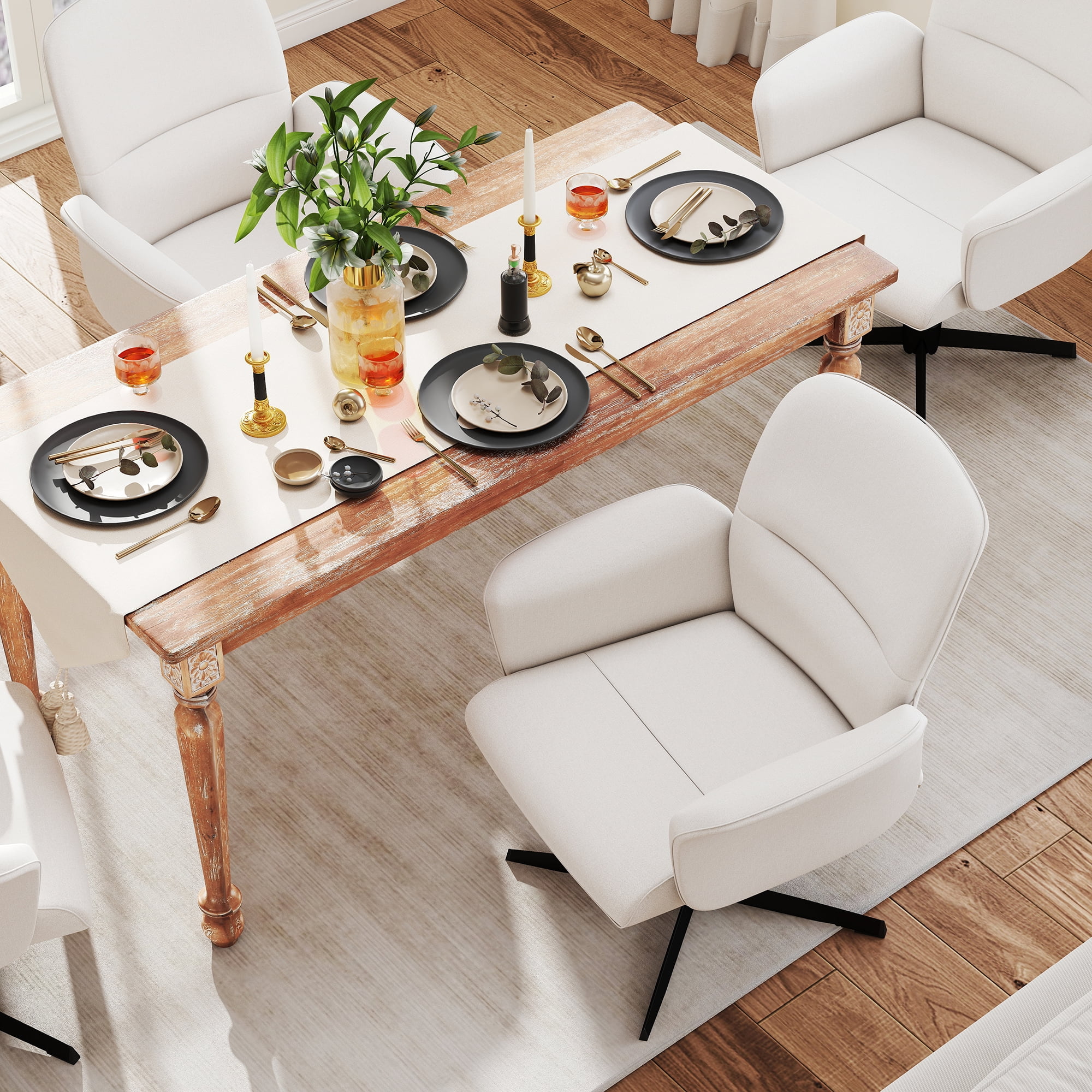 Homy Casa Swivel Dining Chair, Adjustable Height Accent Chair for Kitchen Dining Room, Off-White