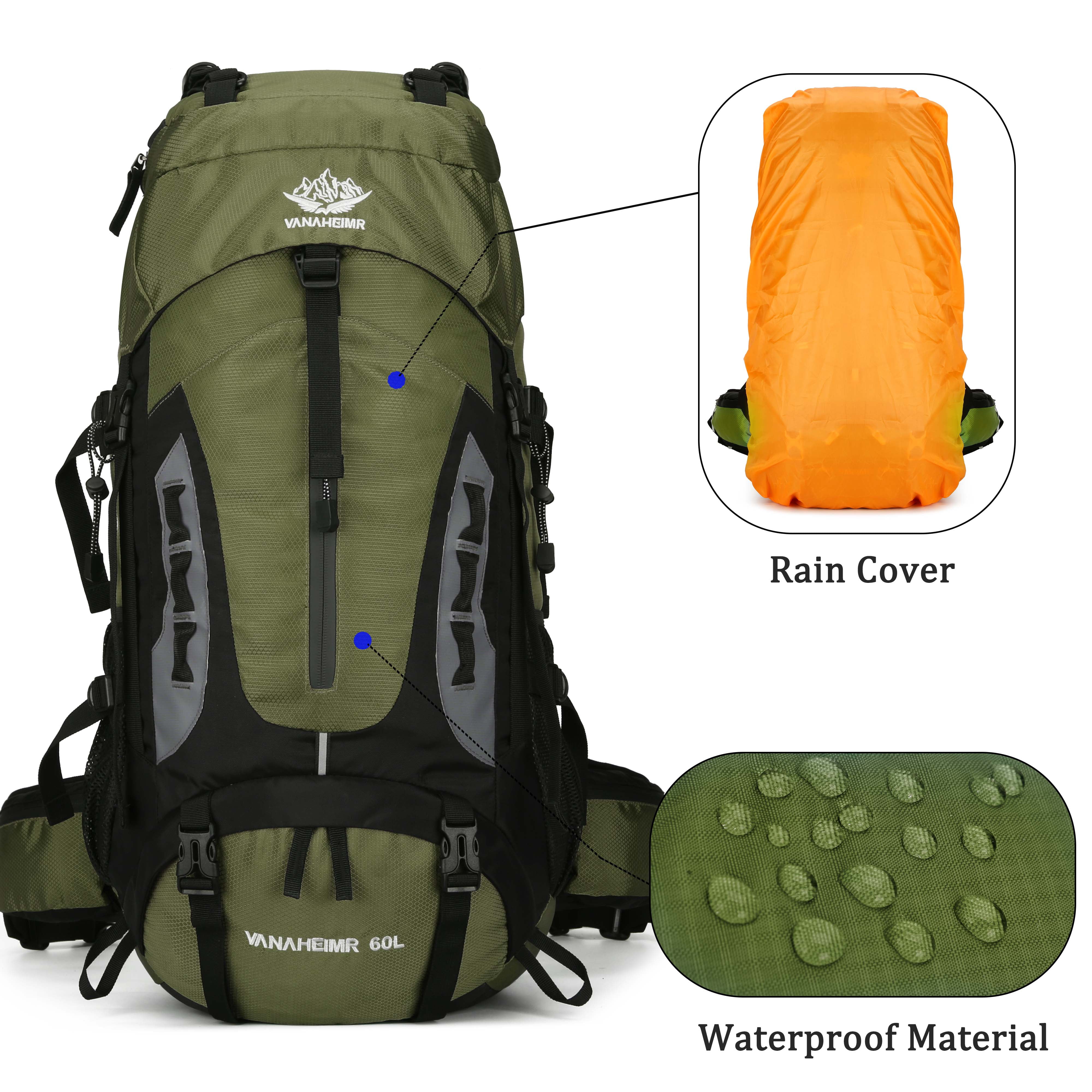 60L Travel Hiking Camping Backpack with Rain Cover,Backpack Water Resistant,Traveling Backpack for Men Women