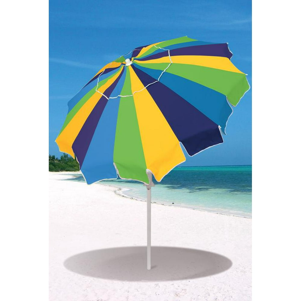 RIO Beach 7 ft Beach Umbrella with Sand Anchor, Bluegreen Pattern