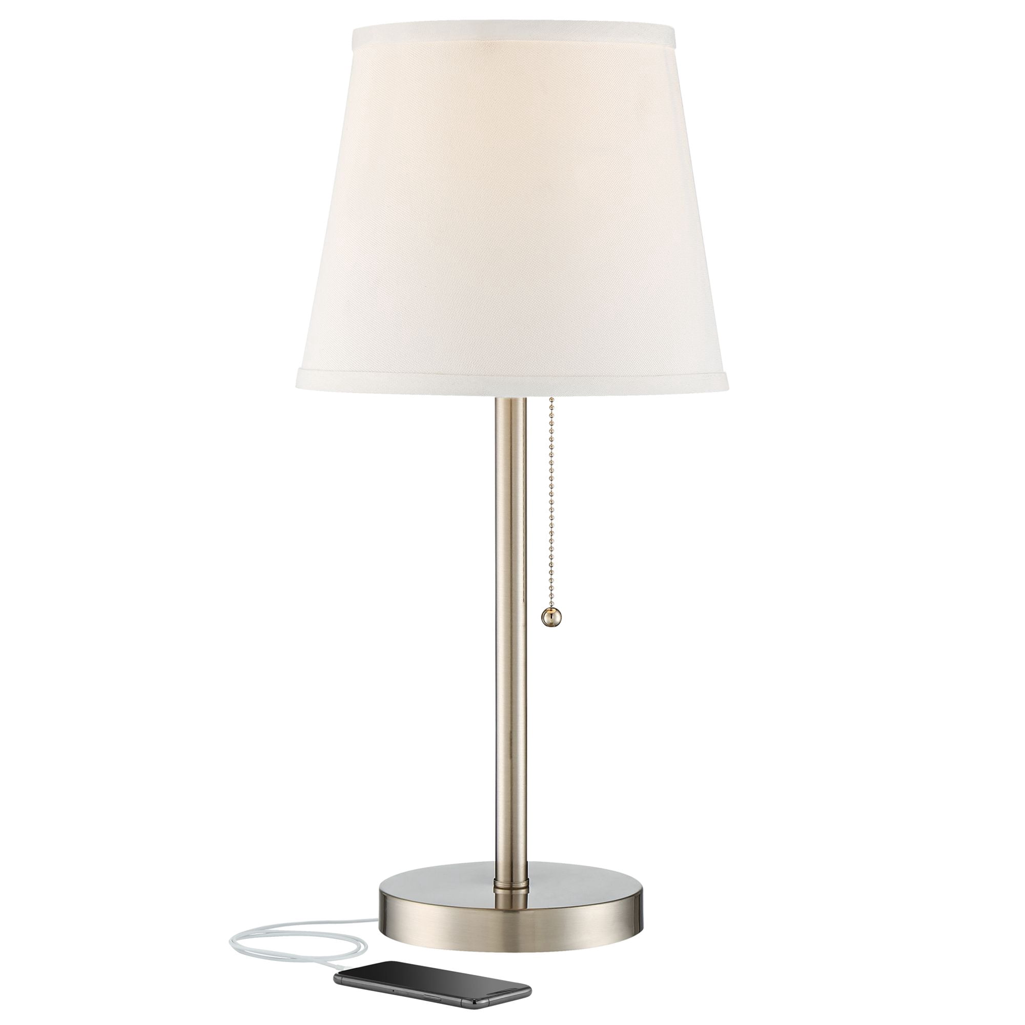 360 Lighting Modern Accent Table Lamp with Hotel Style USB and AC Power Outlet in Base 20" High Brushed Steel White Empire Shade for Living Room Desk
