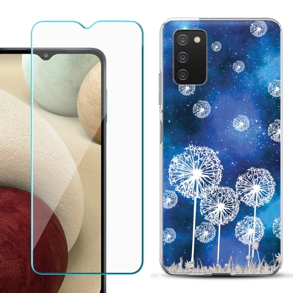 Slim-Fit TPU Fashion Phone Case for Samsung Galaxy A03s, with Tempered Glass Screen Protector, by OneToughShield ® - Dandelion Stars