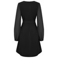 thumbnail image 4 of Vestido de manga larga Gibobby para mujer color sólido con cuello en V y empalme en la cintura, 4 of 5
