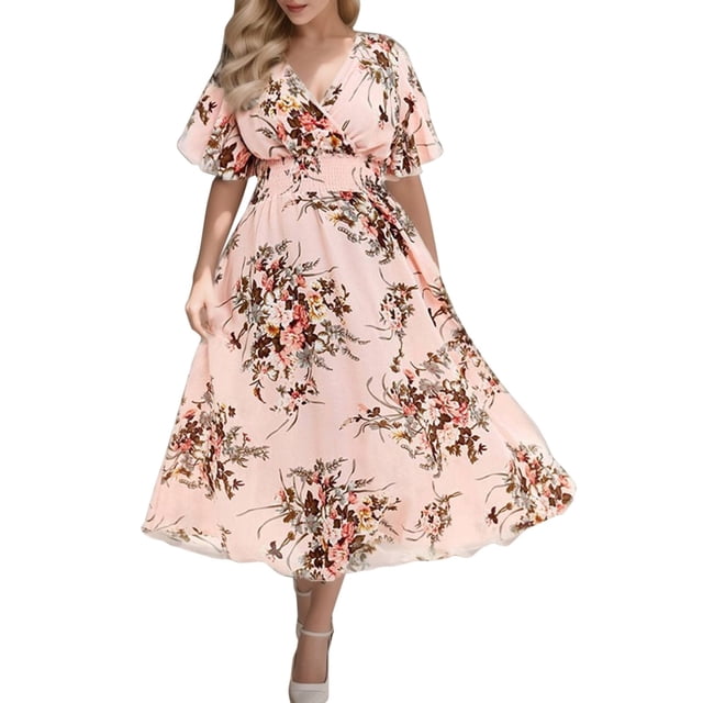 Ketyyh-chn99 Robe pour Femme Grande Taille Robe Maxi Robe Droite Unie pour Vacances Robe à Enfiler Robe de Plage Rose,5TG
