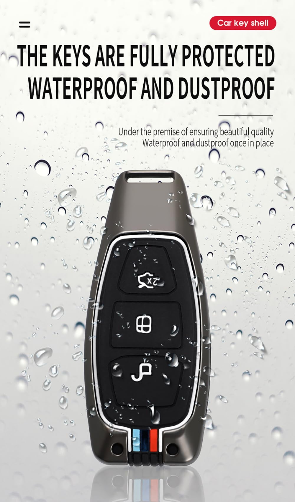 3-button Key Fob Case Fit for Ford Focus ST Car Key Cover Double Protection Metal Key Shell and Silicone Key Skin Keyless Entry Smart Remote Fit for C-Max Fiesta