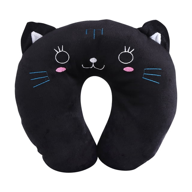 ZPSHYD Oreiller de Voyage pour Enfant, Oreiller Confortable en Forme de U pour Le Cou des Animaux, adapté au Coussin de Jouets pour Enfants en Avion de Voiture de Voyage(Black Cat)