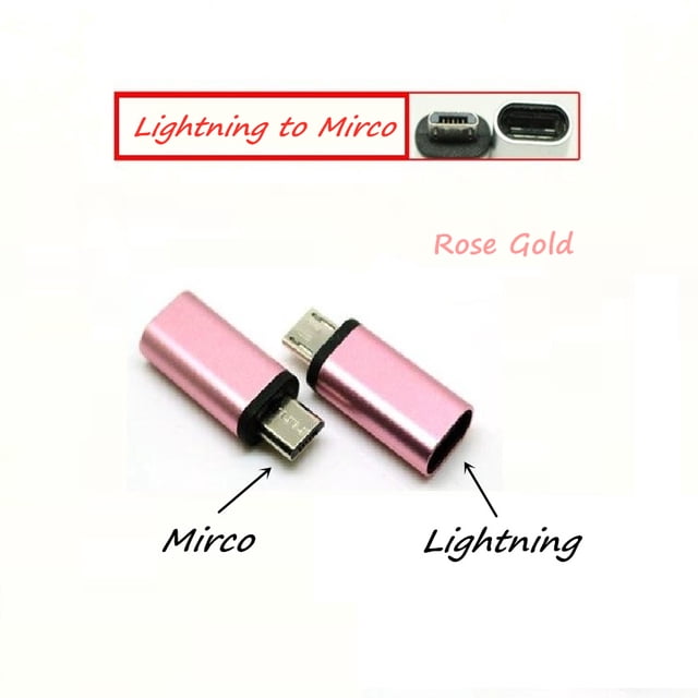 Adaptateur Convertisseur Connecteur Femelle vers Micro USB Mâle par Phonesmart, Fini or rose. Doté d'Un design compact, Prêt à l'Emploi pour une Utilisation Facile Sans Installation Ni Pilotes. Compatible avec les Appareils USB-C, Offrant une Recharge Rapide et une transmission de Données. Comprend un port Lightning Femelle et un Connecteur Micro USB Mâle.