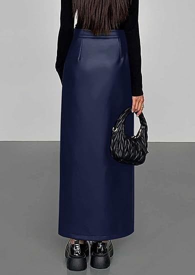 PRETTYGARDEN Womens Faux Leather Skirt Fall Bodycon High Waisted Slit Dressy Casual Winter Maxi Long Pencil Skirts