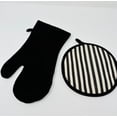 thumbnail image 5 of Drew Derose Designs black&cream stripes printed potholder/oven mitt set 12x6”/8x8”, 5 of 5