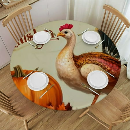

FUMJ Thanksgiving Turkey Round Table Cover Waterproof Resistant Fabric 100% Polyester Fiber Thanksgiving Theme 31 -35