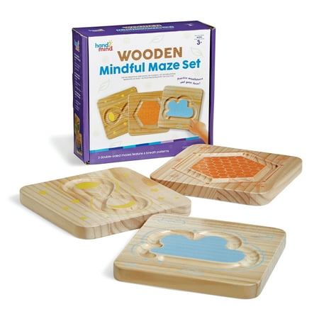 hand2mind Wooden Mindful Maze Set Double Sided Breathing Boards (3 Pieces)