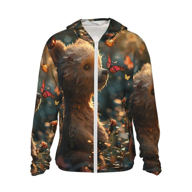 Balery Sunshine Butterfly Flower Bear Sudadera ligera de manga larga con capucha y protección solar UPF 50+ para hombre y mujer, ideal para pesca y running-Large