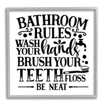Stupell Industries Be Neat Bathroom Rules Abstract Painting Gray Framed Art Print Wall Art, 12 x 12