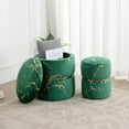 thumbnail image 3 of Round Velvet Storage Ottoman Upholstered Vanity Stool Chair Foot Rest Atrovirens,Pack of 2, 3 of 7