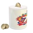 thumbnail image 2 of 70th Birthday Piggy Bank, Modern and Geometrical Design on Colorful Backdrop with Castle Shapes Party, Ceramic Coin Bank Money Box for Cash Saving, 3.6" X 3.2", Multicolor, by Ambesonne, 2 of 4