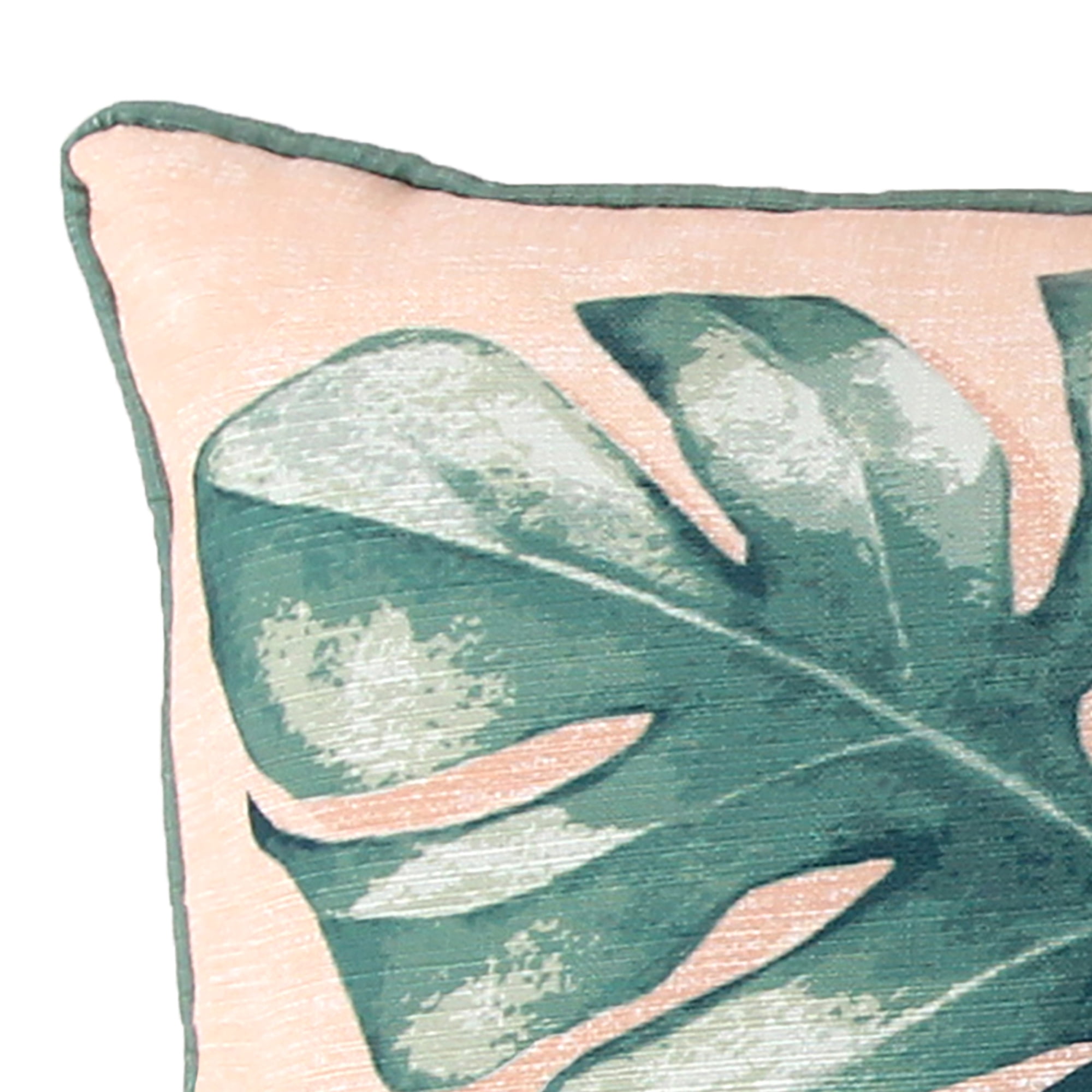 Jordan Manufacturing 20" x 20" Green and Coral Palm Leaves Square Reversible Decorative Throw Pillow with Welt