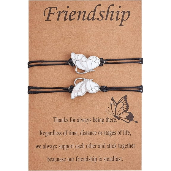 2 Pcs Thread Cord Bracelets Friendship Bracelet for 2 with Butterfly Bracelet Handmade Adjustable Woven Bracelets Wrist Jewelry Gift for Women Men