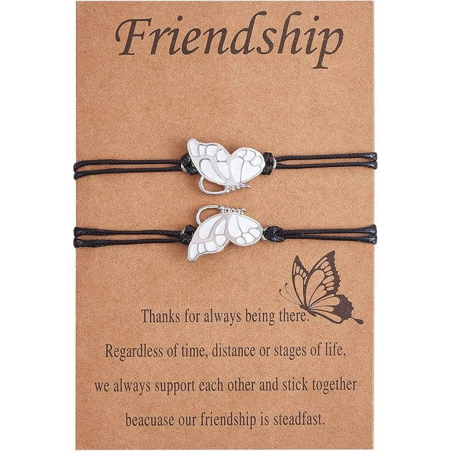 2 pulseras de la amistad con cordón de hilo, pulsera de mariposa, pulseras tejidas a mano ajustables, joyería de muñeca, regalo para mujeres y hombres.
