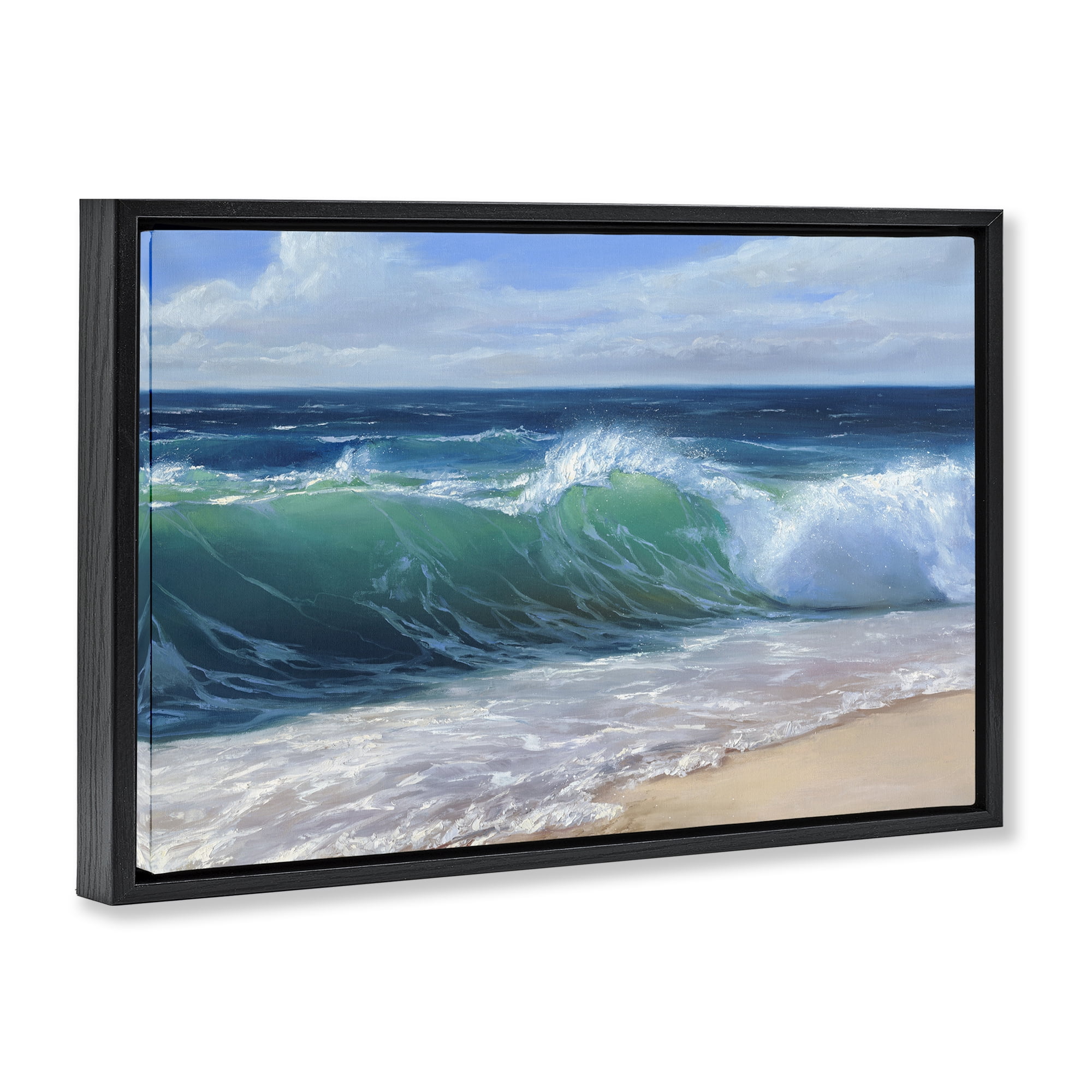 Stupell Industries Content Beach Waves Shore Black Framed Floater Canvas Wall Art, design by Dimitri Sirenko