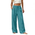 thumbnail image 6 of LEKWK Palazzo Pants for Women Elastic Drawstring Waist Baggy Pants Wide Leg Lightweight Trousers with Pockets Beach Vacation Fashion Outfits, 6 of 9