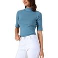 thumbnail image 4 of INSPIRE CHIC Women's Mock Neck Sweater Lightweight Slim Fit Half Sleeve Knit Pullover Tops XS Dusty Blue, 4 of 6
