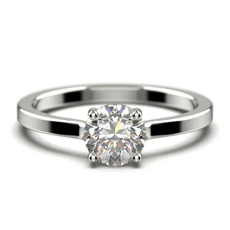 Gorgeous Minimalist 1.00 Carat Round Cut Diamond Moissanite Solitaire Engagement Ring, Wedding Ring in 925 Sterling Silver With 18k White Gold Plating Gift For Her,Promise Ring, Anniversary Ring
