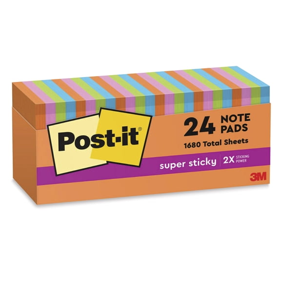 Post-it Super Sticky Notes, 3 in. x 3 in., Energy Boost, 24 Pads