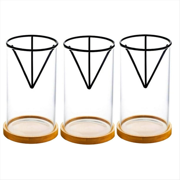 Paquete de 3 Kits de Cultivo de Árboles de Aguacate, Jarrón de Vidrio para Semillas de Aguacate con Soporte Triangular y Base de Bambú, Maceta para Brotes