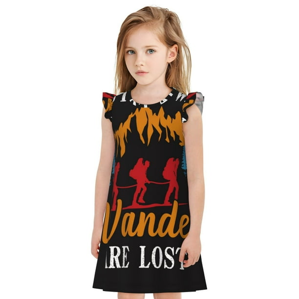 Fotbe Not All Who Wander Are Lost Hiking Vestido de Dormir para Niñas de 3 a 10 Años, Mangas Cortas, Estilo Princesa, Pijama Camisón con Mangas Voladas-Medium