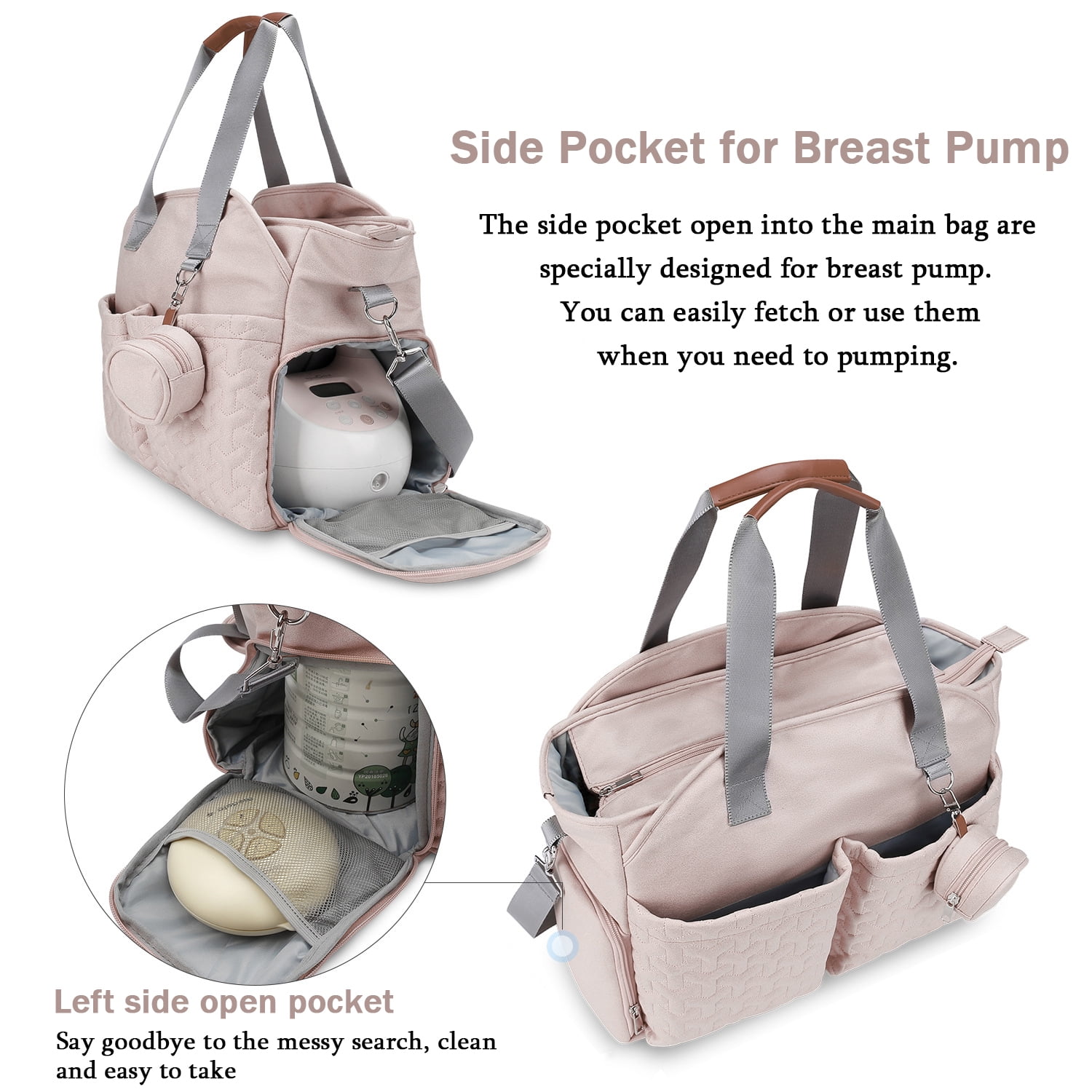 AOUNQ Diaper Bag Tote with 3 Cooler Pockets, Breast Pump Bag, Mommy Bag for Hospital, Large Travel Diaper Bag for Girl&Boy