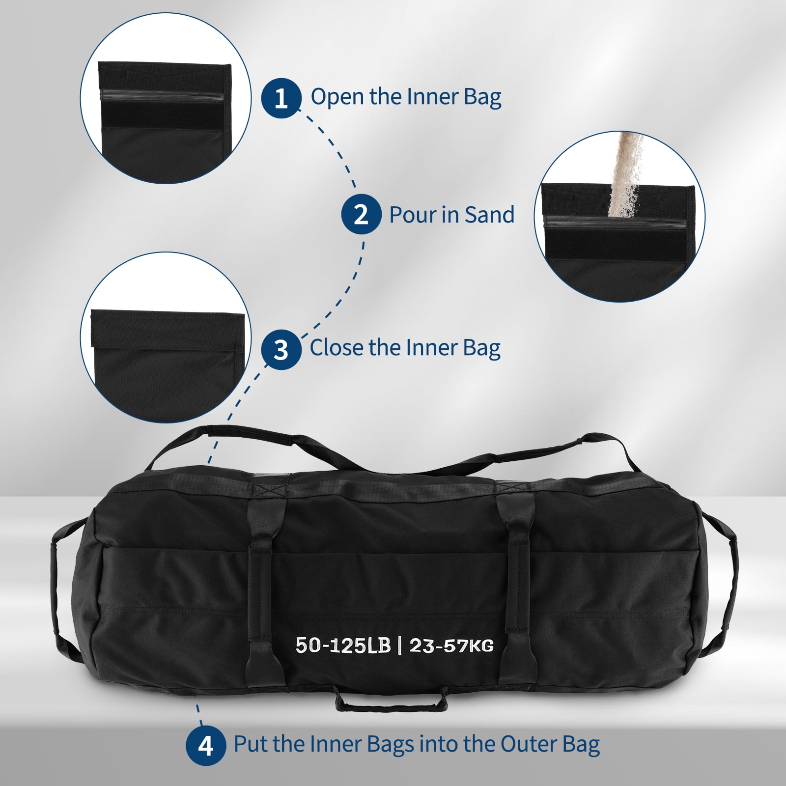 Heavy Duty Adjustable Sandbag, Unfilled Weight Bag with Multi Handles, Durable Workout Power Bag for Strength Training, Cross Training and Home Gym Fitness Exercise