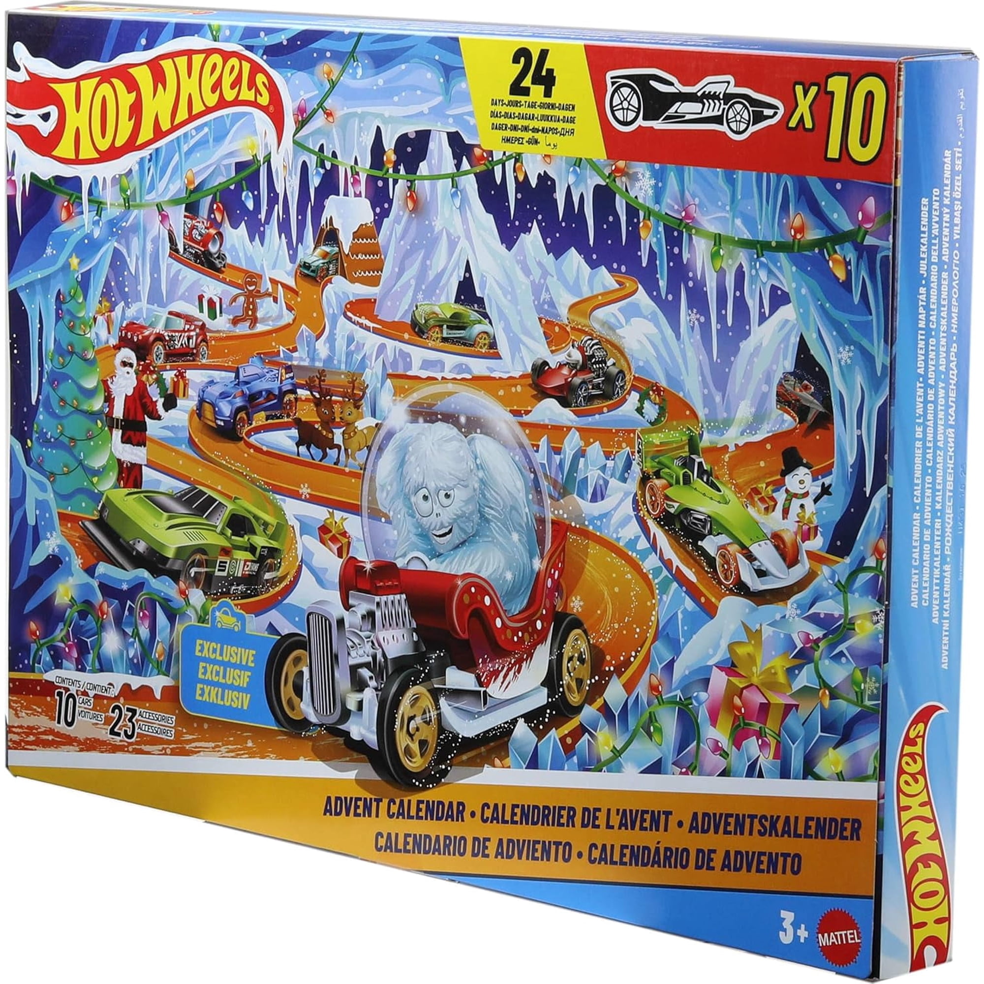 Hot Wheels Toy Cars & Playset, 2026 Advent Calendar with 10 Vehicles in 1:64 Scale, 14 Winter-Themed Accessories & 10 Ornament Clips