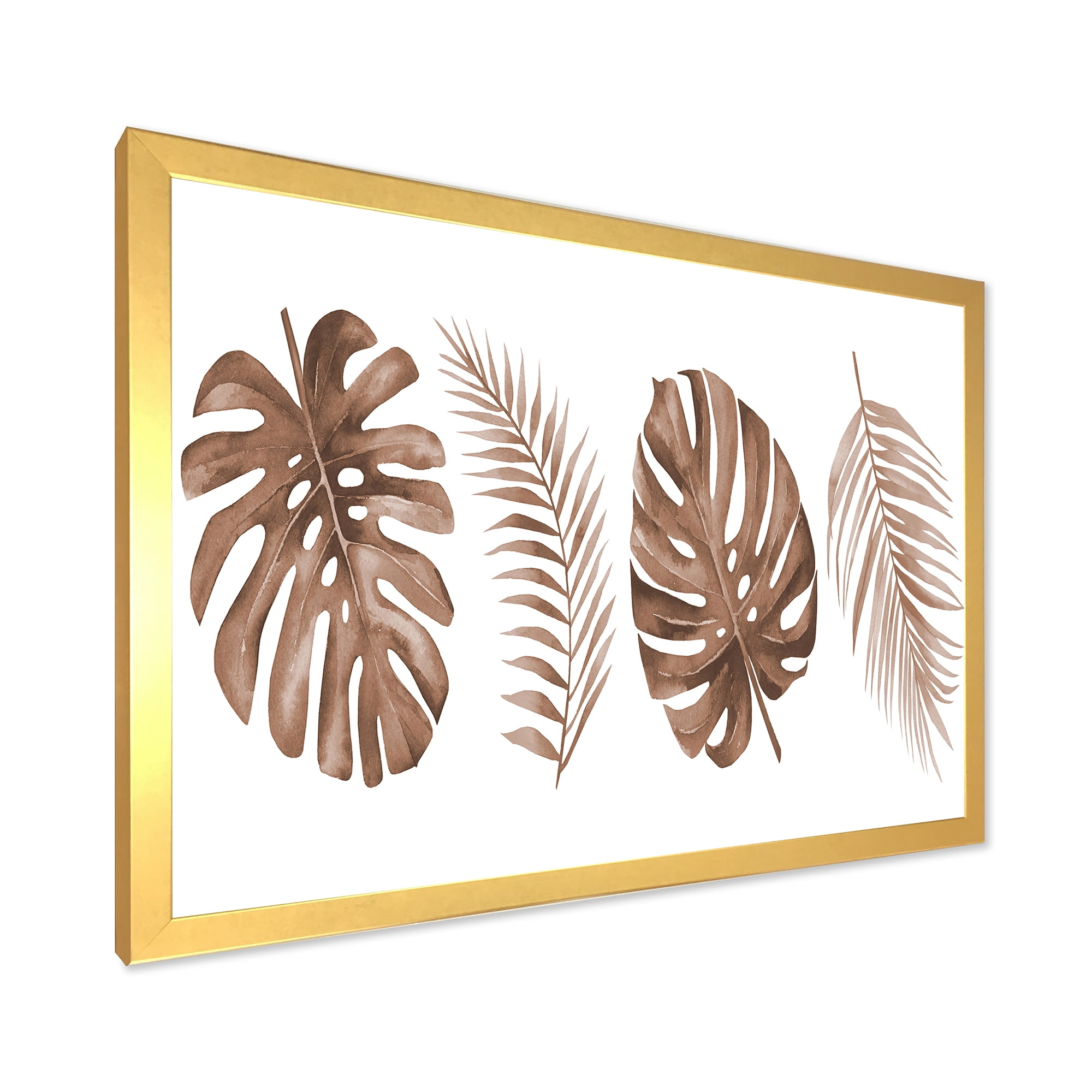 Designart 'Tropical Palm and Monstera Leaf In Terracotta' Traditional Framed Art Print