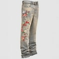 thumbnail image 2 of Luwomo Mens Jeans Slim Fit Floral Embroidered Long Straight Leg High Waist Stretch Design Versatile All Season Trousers Denim Pants Blue,L, 2 of 5