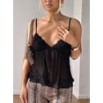 thumbnail image 4 of Women Y2k Babydoll Tank Tops Lace Trim V Neck Crop Spaghetti Strap Top Summer Cute Flowy Shirts Black L, 4 of 8
