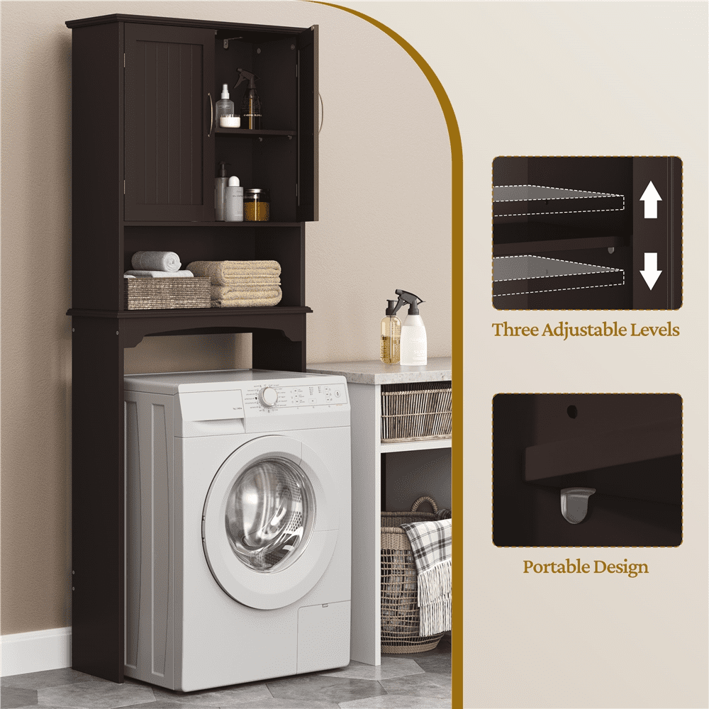 Renwick Above Toilet Bathroo Cabinet Free Standing Toilet Organizer with Adjustable Shelf, Espresso