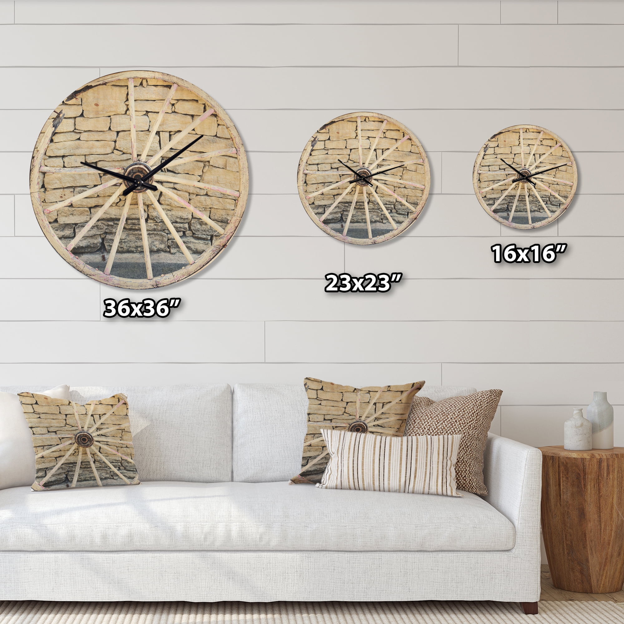 Designart 'Broken Old Vintage Wood Wheel ' Farmhouse Wood Wall Clock