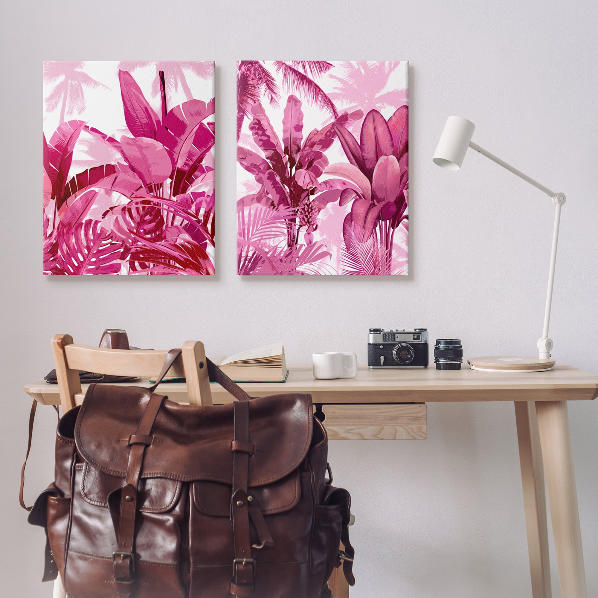 Stupell Industries Pink Palm Tree Leaves Botanical & Floral Painting Gallery Wrapped Canvas Art Print Wall Art, 24 x 30, Set of 2