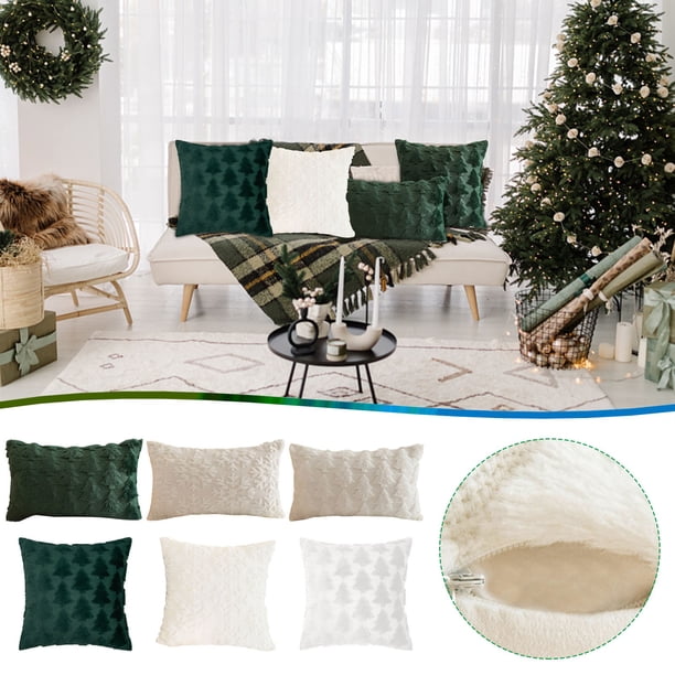 Fiudx Liquidación De Ahorros De Verano Funda De Almohada De Felpa Navideña, Copo De Nieve, Árbol De Navidad, Cojín De Sofá De Felpa Bordado En Habitación De Invitados, Funda De Almohada Decorativa Pa