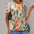 thumbnail image 6 of Floral Colorful Flower Womens Tops Women's Fashion Casual Short Sleeve Flower Print Round Neck Pullover Top Blouse, 6 of 6