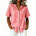 thumbnail image 3 of Fancifize Short Sleeve Hoodies for Women V Neck Striped Button Down Shirts Casual Loose Blouses Summer Hooded Tops, 3 of 6