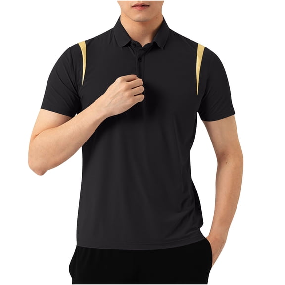 FRSASU Men's Fashion Color Block Polo Shirts Casual Short Sleeve Lightweight Golf Top Shirts with Button Black