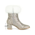 thumbnail image 6 of BLISSFUL STEP Women's Ankle Boots Glitter Faux Fur Square Toe Zipper Chunky Heel Boots Colorful Silver 5.5, 6 of 8