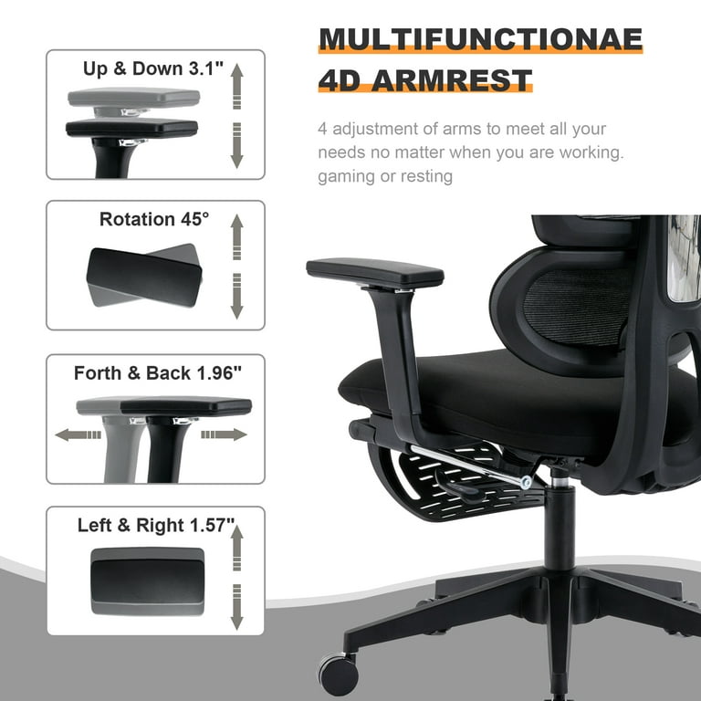 Ergonomic Office Chair, Comfortable High Back Mesh Computer Chair Rolling  Desk Chair - 4D Adjustable Armrest, Adjustable Headrest, Dynamic Lumbar  Support, Ergonomic Chair for Home Office Work, Black 