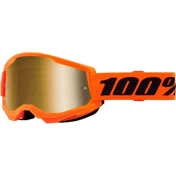 100% Strata 2 Junior Goggles (One Size Fits Most, Neon Orange / Mirror Gold Lens)