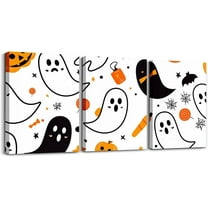 Hieng Halloween Canvas Wall Art for Living Room Ghosts Vintage Flower Office Decorations Artwork Posters Gothic Black Cat Bats Picture Wall Decor for Home Decor Bathroom（Only canvas）