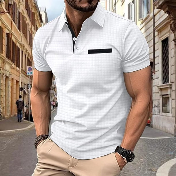 pstuiky camisetas de hombre, Suéter informal y moderno de color sólido con cuello redondo y manga corta para hombre ropa de hombre s