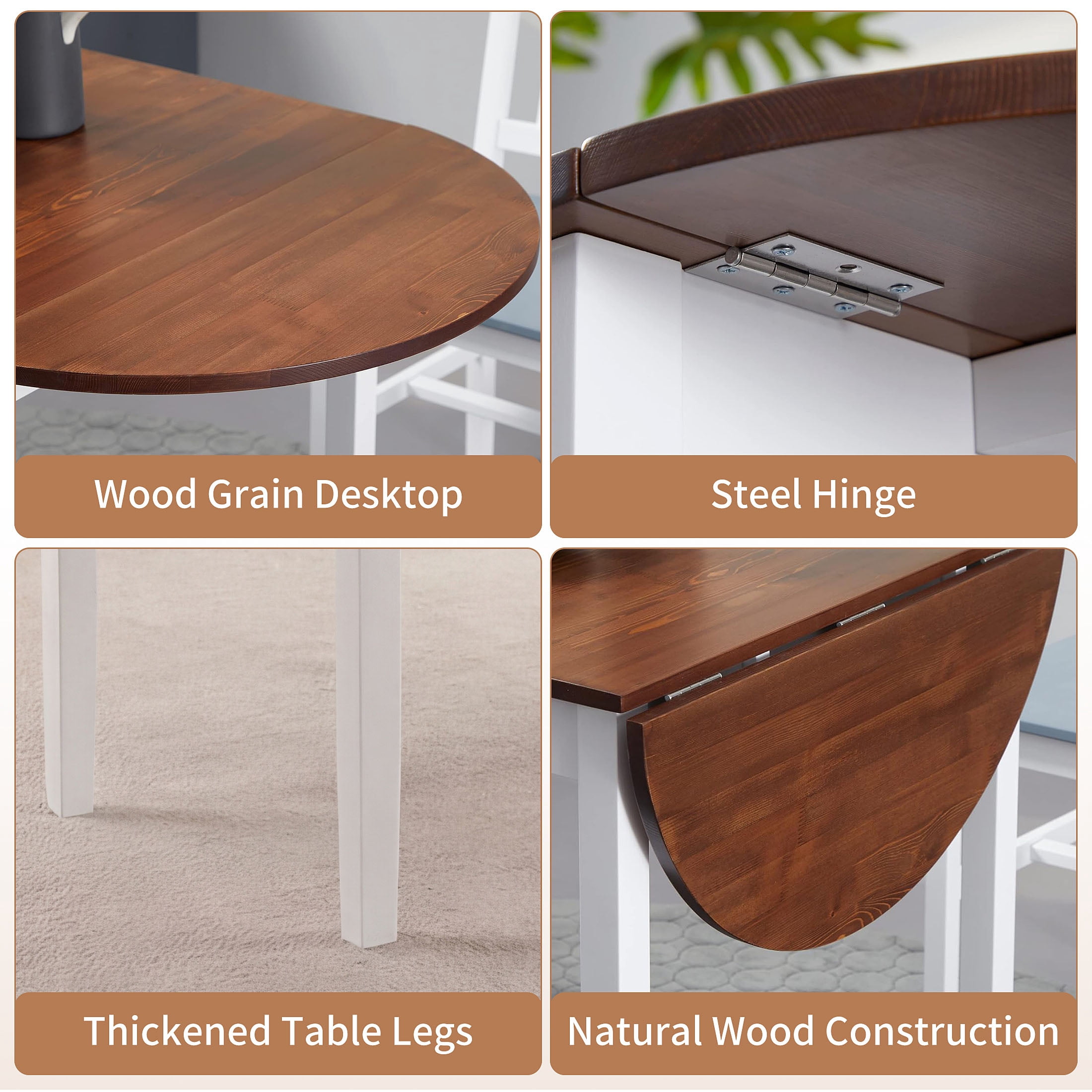 PAPROOS Drop Leaf Dining Table, 31''-55'' Extendable Kitchen Table for 6, Folding Dining Table, Solid Wood Dining Room Table, Small Dinner Table for Kitchen, Breakfast Nook, Brown(Only Table)