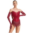 thumbnail image 3 of Miaeowve Women Tassel Jazz Latin Dance Dress Glittery Leotard Salsa Cha-Cha Rumba Performance Red M, 3 of 5