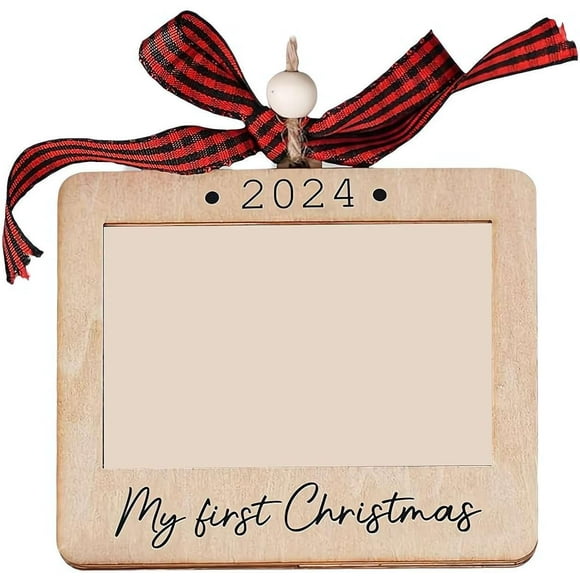 ZOUSSIQI My First Christmas Ornament Baby First Christmas Ornament 2024 Baby’s First Christmas Wooden Picture Frame Ornament Milestone Keepsake Photo CA919-66060
